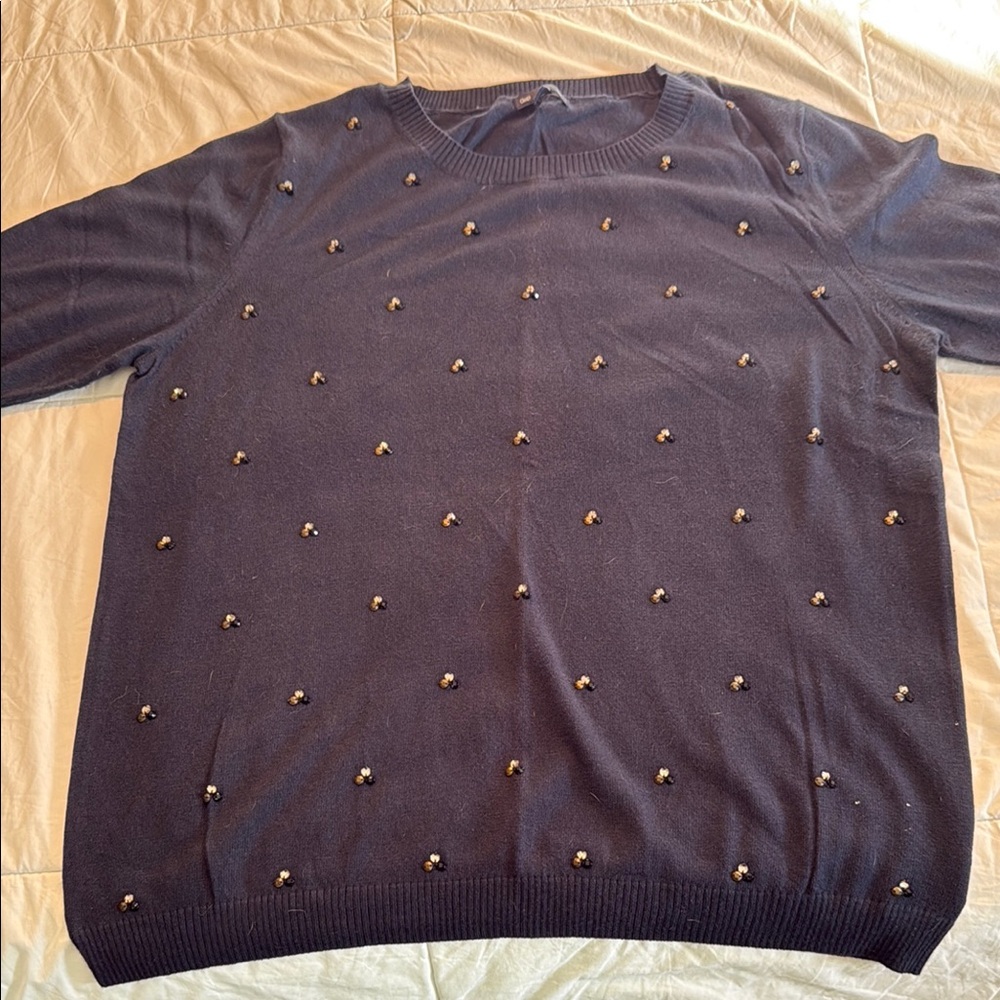 GAP Navy Blue Crew Neck Cotton Sweater with Embellishments